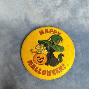 Vintage 1970s Hallmark Cards Inc Black Cat and Mouse Happy Halloween Pin USA